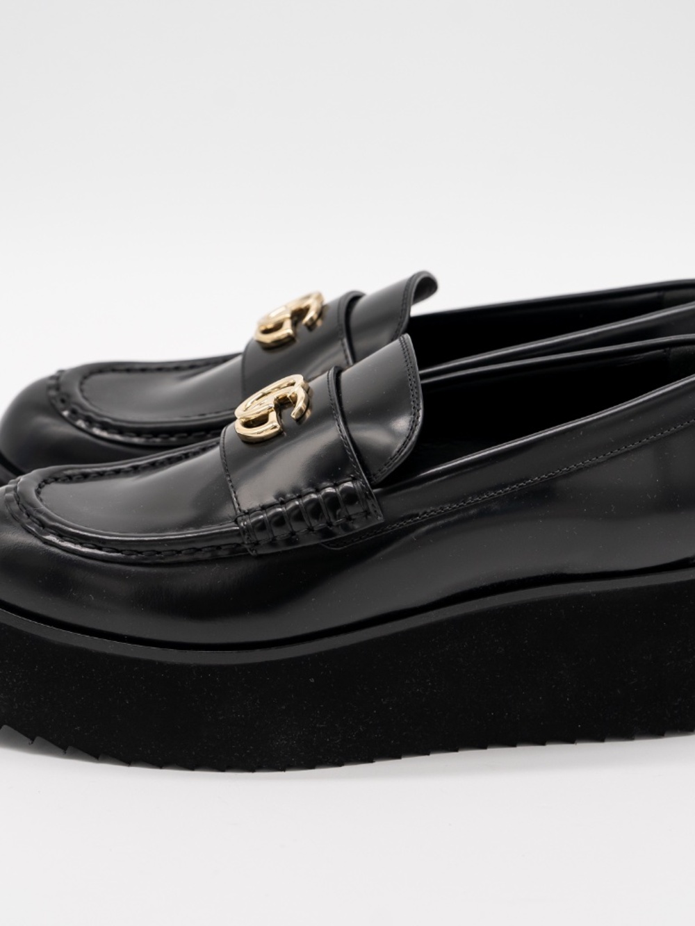 size 37.5G 7.5 US Gucci Black Leather GG Creeper Platform Loafers - Picture 4 of 10